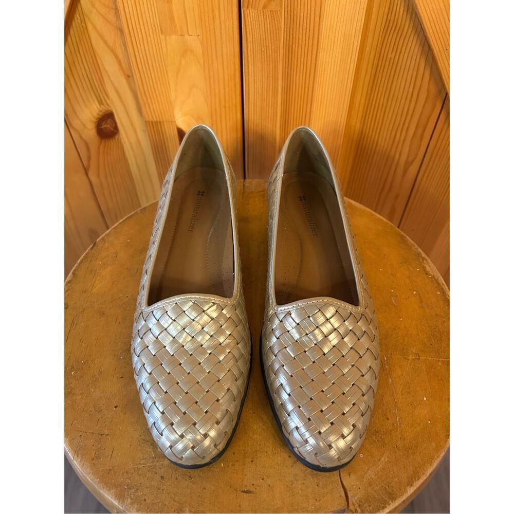 Naturalizer Woven Brazil Leather Ballet Flats Loafers Shoes Womens 7.5N Pewter - Picture 2 of 11